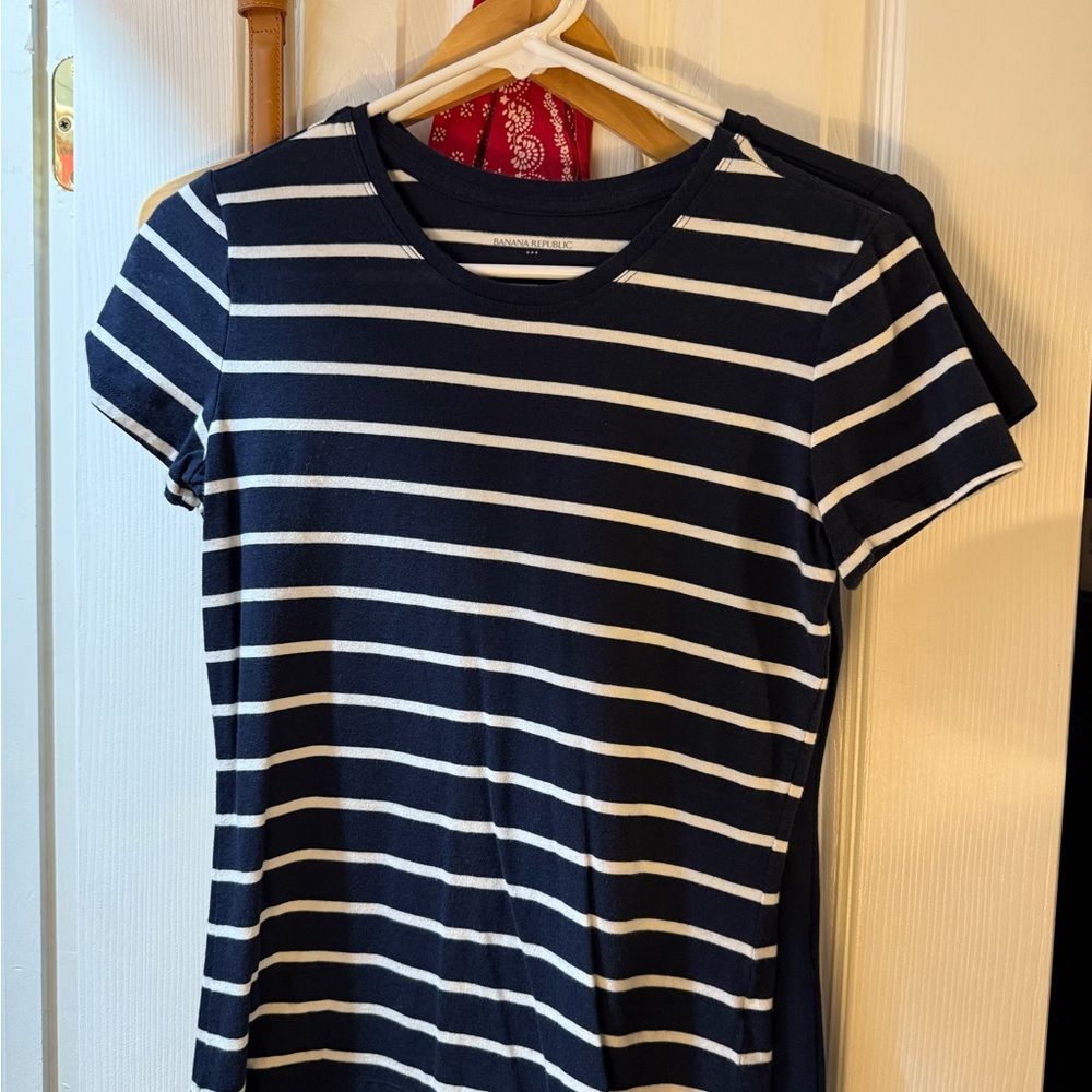 Banana Republic Navy and White Striped Tee